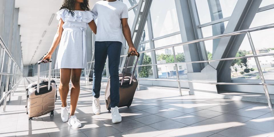 Passengers walking in the jetway