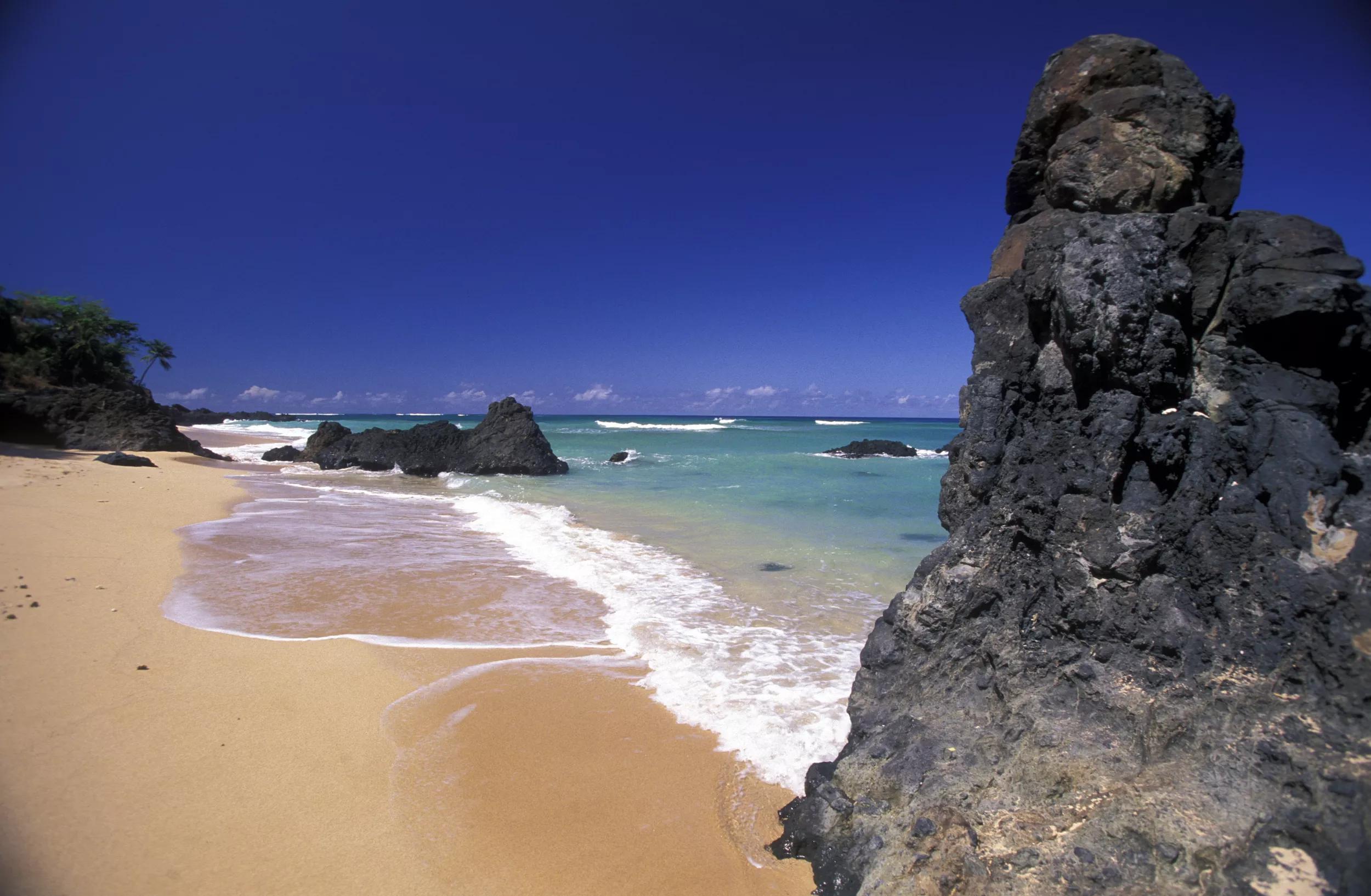 the beach of the village Moya on the Island of Anjouan on the Comoros Ilands in the Indian Ocean in Africa.