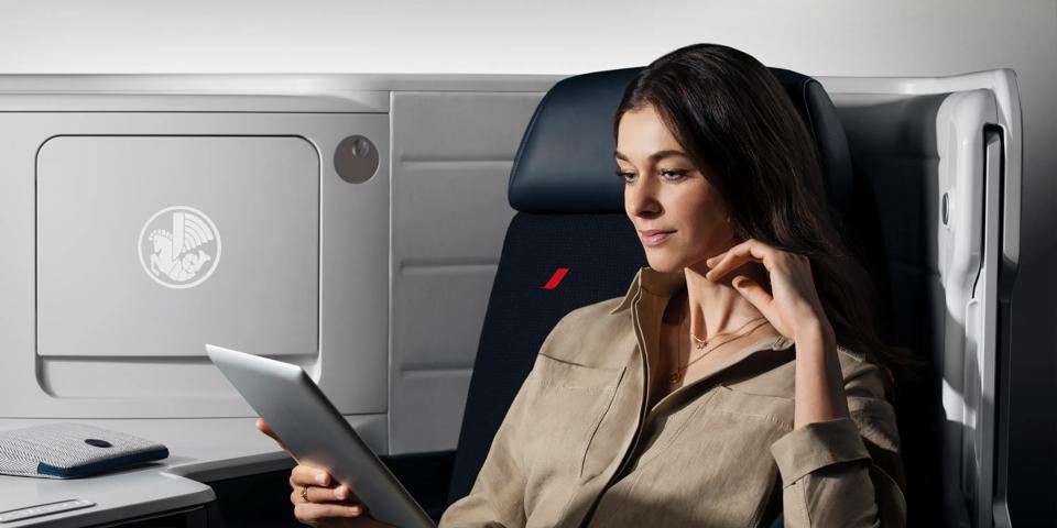 woman in the business cabin