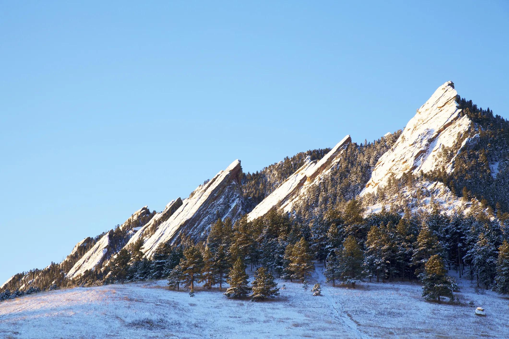 Denver, A spring snow on the Boulder Flatirons