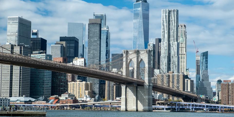 New York Brooklyn Bridge and Manhattan view
